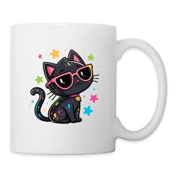 Schwarzes Katzenkonfetti und rosa Brille - Tasse - Weiß - Rechts