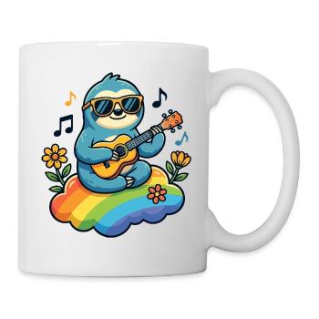 Sloth with guitar on rainbow cloud hippie - Mug - white - Right