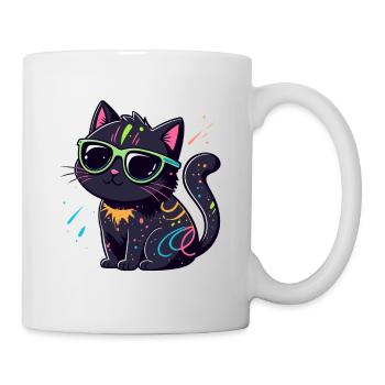 Chat noir néon et lunettes - Mug blanc - blanc - Droite