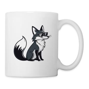 Schwarz-Weiß Cooler Fuchs mit Sonnenbrille - Tasse - Weiß - Rechts