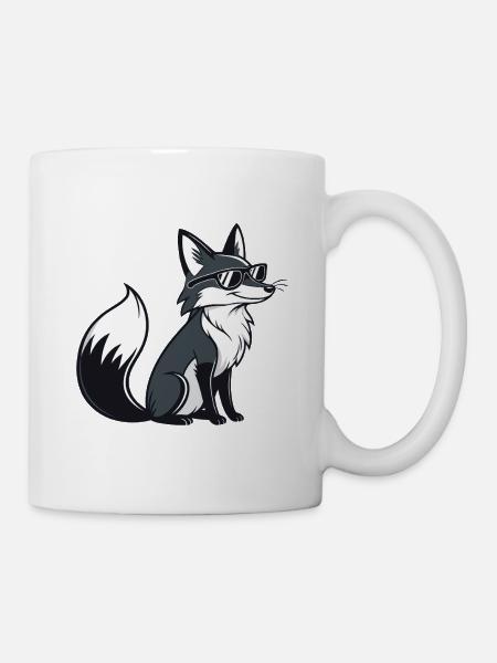 Schwarz-Weiß Cooler Fuchs mit Sonnenbrille - Tasse - Weiß