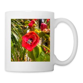 Rose rose et abeille dans un jardin ensoleillé - Mug blanc - blanc - Droite