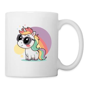 Pastel unicorn in glasses and rainbow - Mug - white - Right