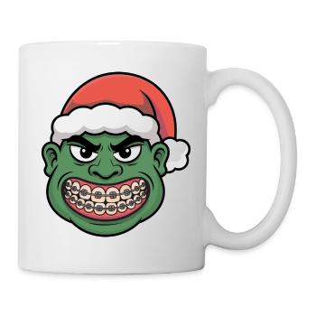 Grüner Santa Braces Grinser - Tasse - Weiß - Rechts