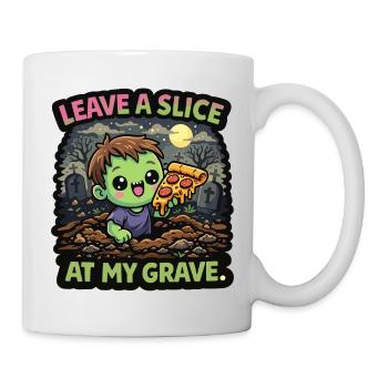 Zombie with slice of pizza in the cemetery - Mug - white - Right