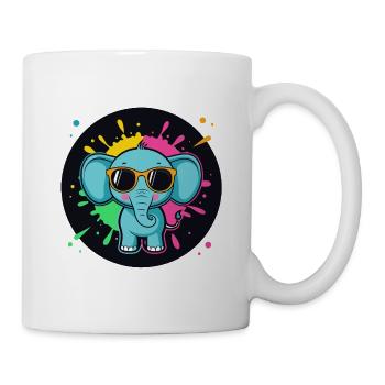 Elefanten-Neon-Spritzer-Zeichentrickbrille - Tasse - Weiß - Rechts