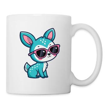 Kawaii Turquoise Doe in Pink Glasses - Mug - white - Right