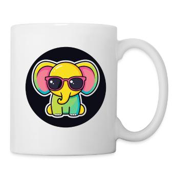 Bunte Elefanten und schwarze Kreisbrille - Tasse - Weiß - Rechts