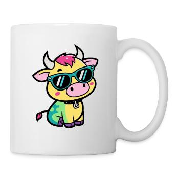 Kühne Kuh mit bunten Gläsern - Tasse - Weiß - Rechts