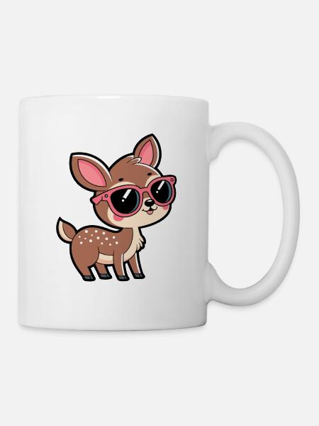 Schicke Hirschreh mit rosaroter Brille - Tasse - Weiß