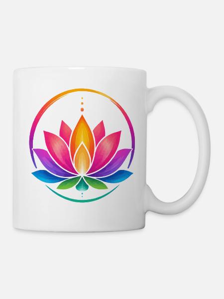 Regenbogen-Lotus im Kreis - Tasse - Weiß