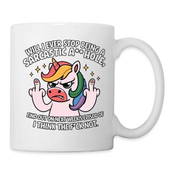 Licorne provocante avec sarcasme en pointant le majeur - Mug blanc - blanc - Droite