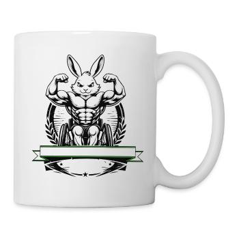 Starker Hase Rollstuhl Fitness Fun Design - Tasse - Weiß - Rechts