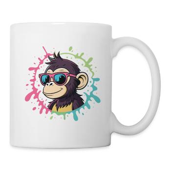 Cartoon Monkey Splash bunte rosa Brille - Tasse - Weiß - Rechts
