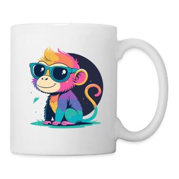 Regenbogenaffe mit Brille - Tasse - Weiß - Rechts
