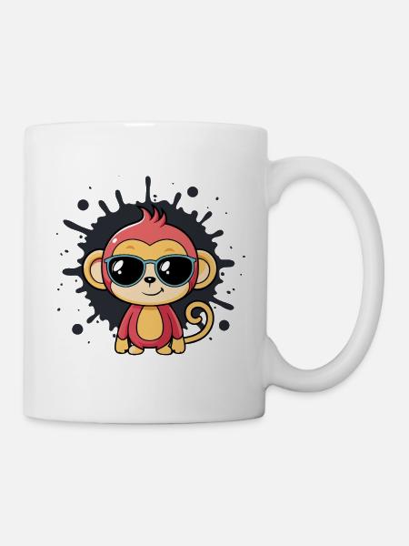 Monkey Chic Splash schwarze Brille - Tasse - Weiß