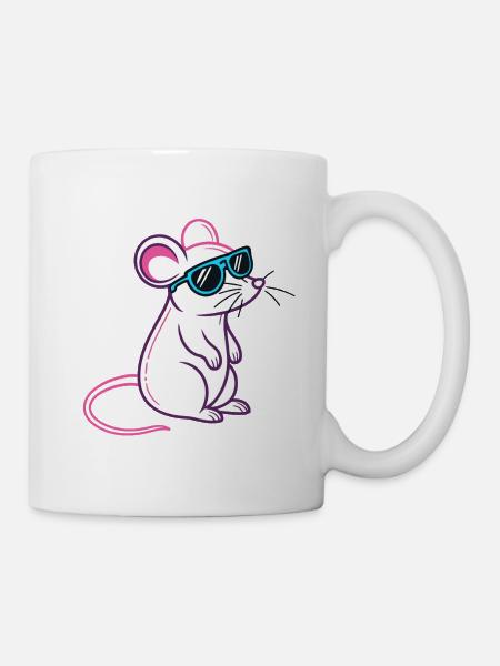 Maus Retro Blaue Brille - Tasse - Weiß