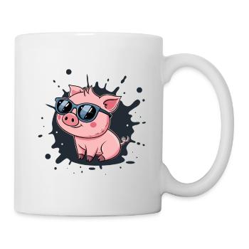 Cool pig in glasses on splash - Mug - white - Right