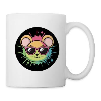 Souris arc-en-ciel lunettes néon Badge - Mug blanc - blanc - Droite