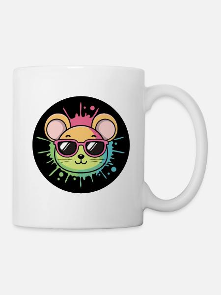 Regenbogenmaus Neonbrillenabzeichen - Tasse - Weiß
