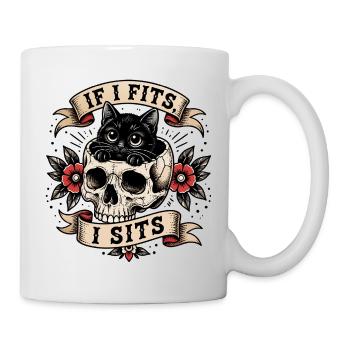 Katze im Totenkopf Oldschool Tattoo Design - Tasse - Weiß - Rechts