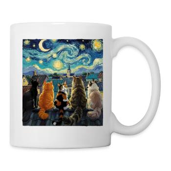 Katzensymphonie über sternenklaren Dächern - Tasse - Weiß - Rechts