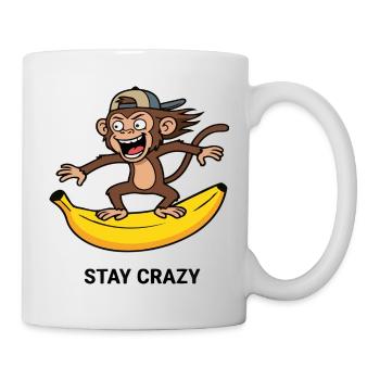 Reste fou, singe drôle surfant Art banane - Mug blanc - blanc - Droite