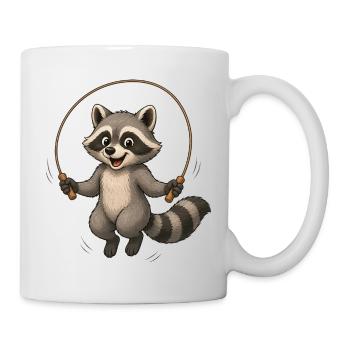 Raccoon Jumping Rope Cartoon Sport Motif - Mug - white - Right