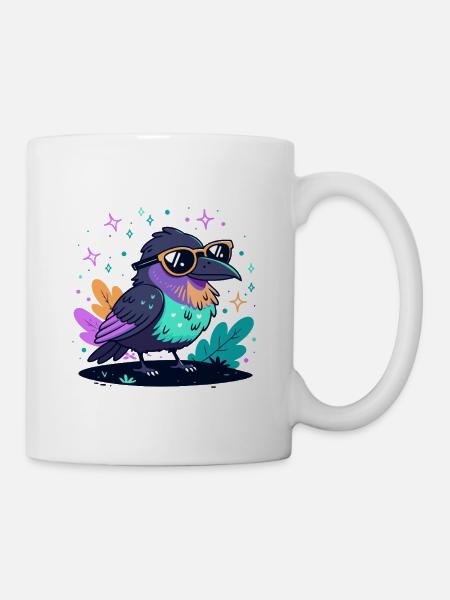 Bunter Rabe mit Brille - Tasse - Weiß