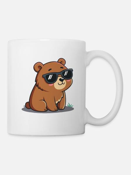 Süßer Teddybär Cartoon Schwarze Brille - Tasse - Weiß