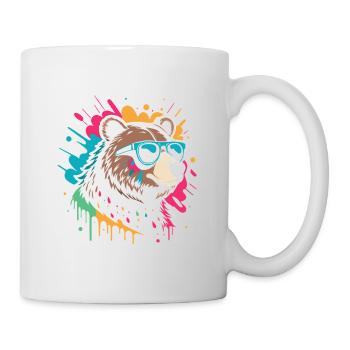 Pop-Art-Bär, buntes Glitzern - Tasse - Weiß - Rechts