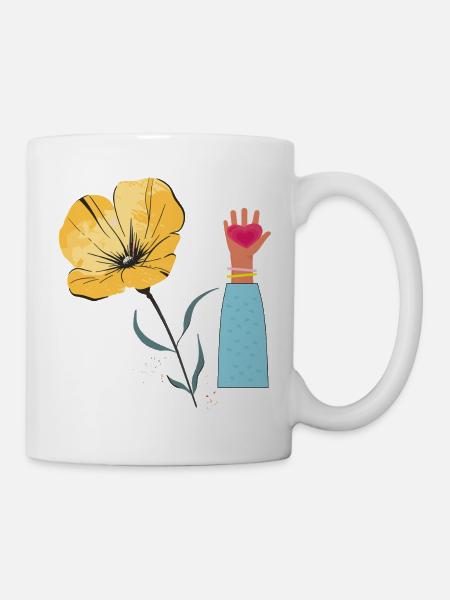 Blume Hand Herz  - Tasse - Weiß