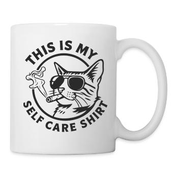 Katzen Selfcare Shirt mit Sonnenbrille Geschenk - Tasse - Weiß - Rechts