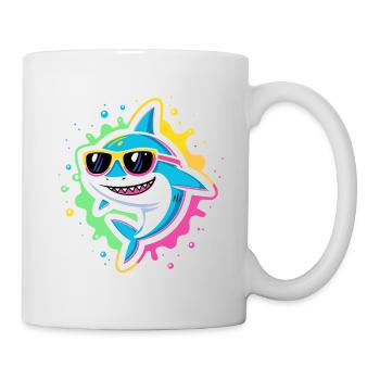 Requin néon lunettes pop - Mug blanc - blanc - Droite