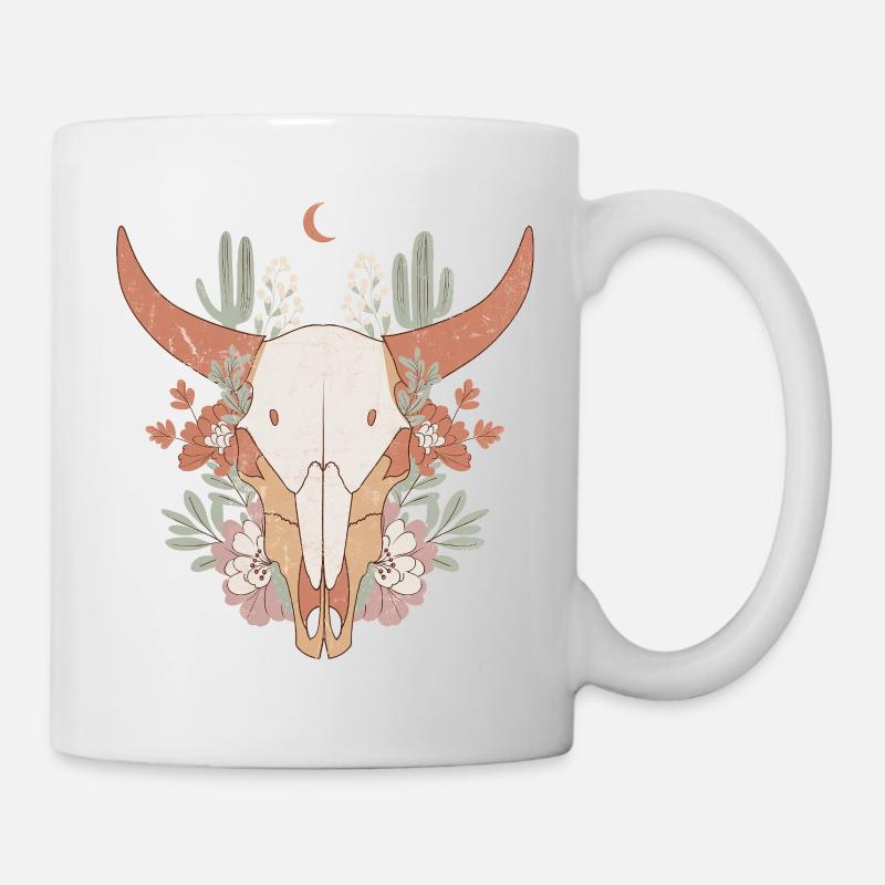 Crâne de vache avec des fleurs imprimé western bohème - Mug blanc - blanc