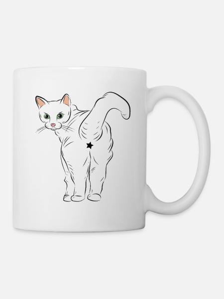 Weiße Katze mit Sternlogo - Tasse - Weiß