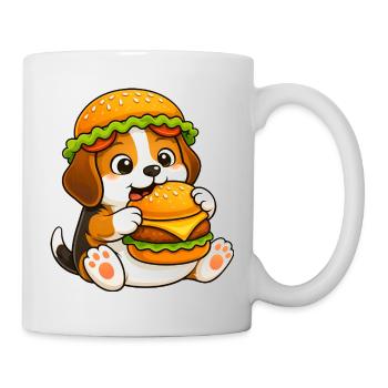 Petit petit petit chien animé avec un burger en fast-food - Mug blanc - blanc - Droite