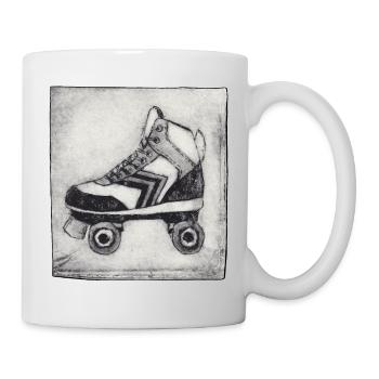 Retro Rollschuh - handgeschnitzte Druckvorlage - Tasse - Weiß - Rechts