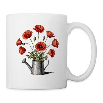 Mohnblumen in einer Gießkanne - Tasse - Weiß - Rechts