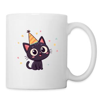 Chat noir chapeau fête - Mug blanc - blanc - Droite