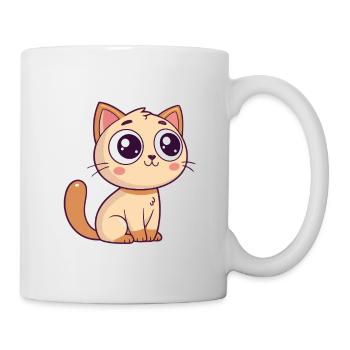 Kawaii Beige Katze Süßes Lächeln - Tasse - Weiß - Rechts