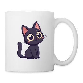 Kawaii black cat with huge eyes - Mug - white - Right