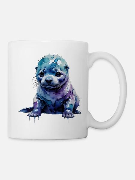 Aquarell-Seehundjunge Blauviolett - Tasse - Weiß