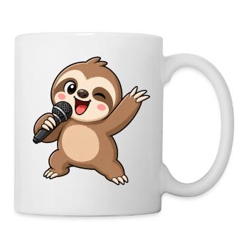 Cute Sloth Cartoon Karaoke Singer Musician - Mug - white - Right
