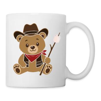 Cowboy Teddybär mit Marshmallow Lagerfeuer Motiv - Tasse - Weiß - Rechts