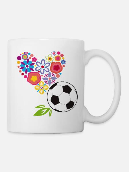 Blumenherz mit Fußball - Tasse - Weiß