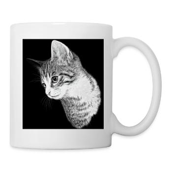 Silhouette de chat en noir et blanc - Mug blanc - blanc - Droite