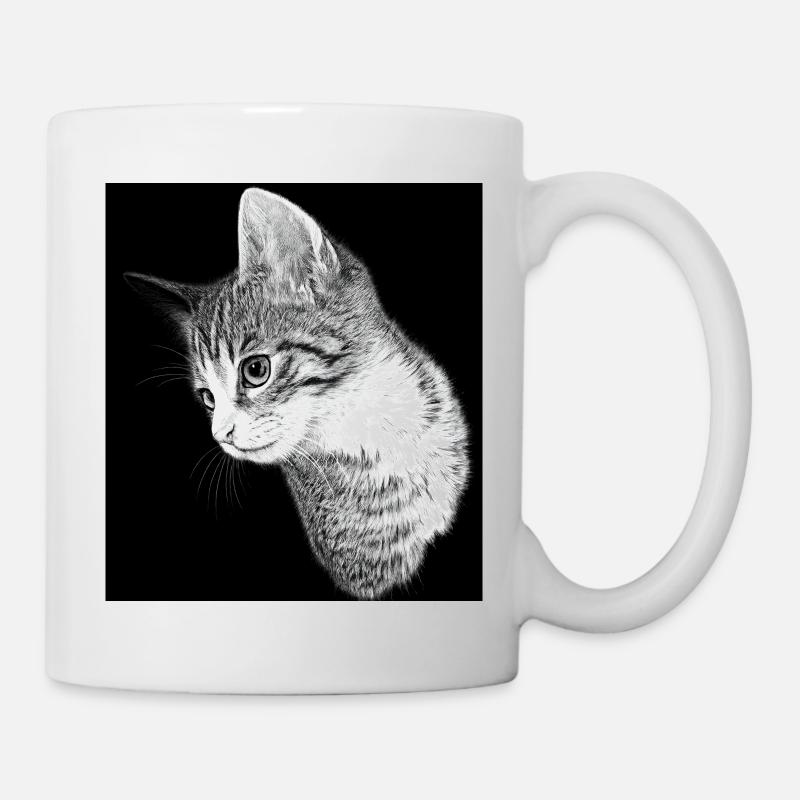 Silhouette de chat en noir et blanc - Mug blanc - blanc