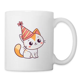 Festive cat in kawaii party hat - Mug - white - Right