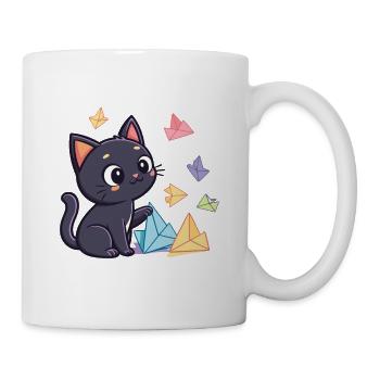 Schwarze Origami-Katze und Papierkraniche - Tasse - Weiß - Rechts